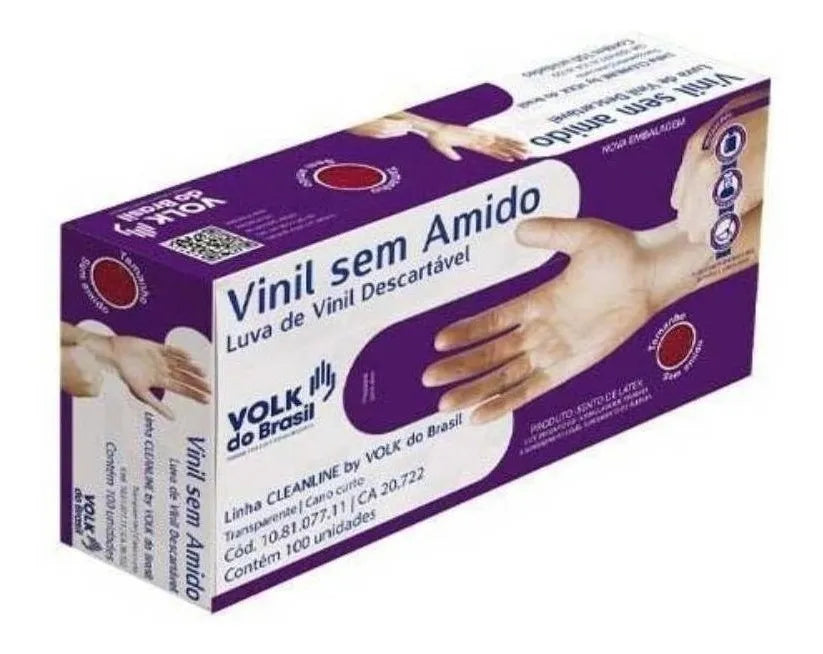 Luvas de Vinil Descartáveis Descartável Transparente 100 Unidades Volk